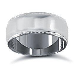 WDS18W10-02-F | 9ct White Gold Premium Weight D-Shape Profile Mill Grain Wedding Ring