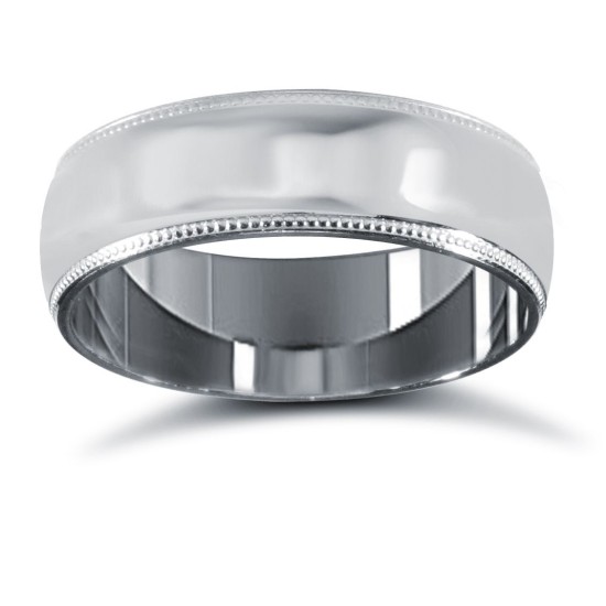 WDS18W6-02(F-Q) | 18ct White Gold Standard Weight D-Shape Profile Mill Grain Wedding Ring