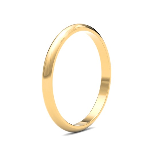 WDS22Y2 | 22ct Yellow Gold Standard Weight 2mm D Shaped Profile Mirror Finish Wedding Ring