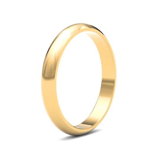 WDS22Y3 | 22ct Yellow Gold Standard Weight 3mm D Shaped Profile Mirror Finish Wedding Ring