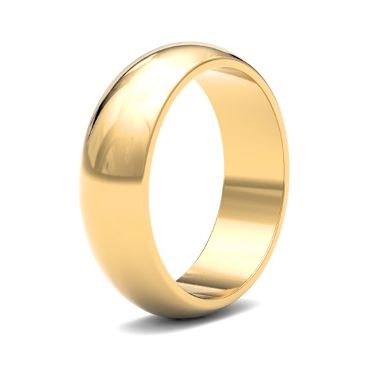 WDS22Y6 | 22ct Yellow Gold Standard Weight 6mm D Shaped Profile Mirror Finish Wedding Ring