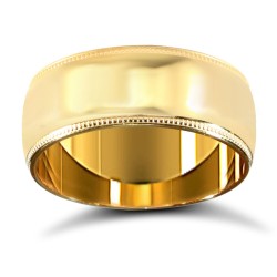 WDS22Y8-02 | 22ct Yellow Gold Standard Weight 8mm D Shaped Profile Mill Grain Wedding Ring