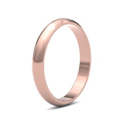 WDS9R3-F | 9ct Rose Gold Standard Weight D-Shape Profile Mirror Finish Wedding Ring