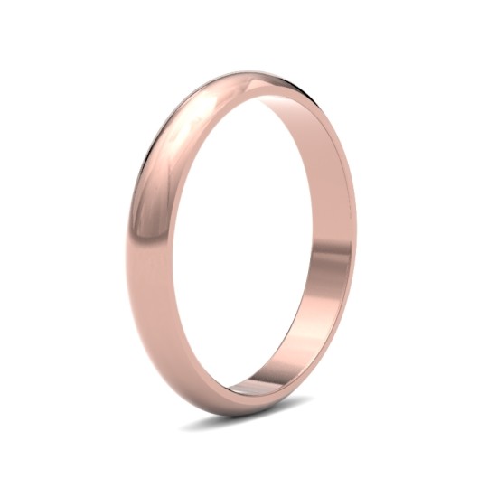 WDS9R3(F-Q) | 9ct Rose Gold Standard Weight D-Shape Profile Mirror Finish Wedding Ring