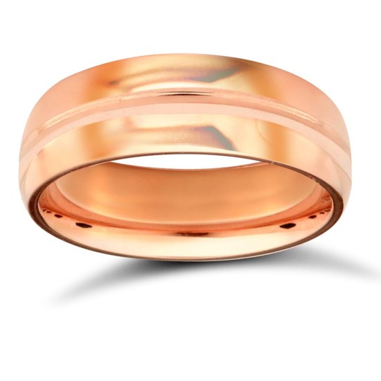WDS9R6-05(F-Q) | 9ct Rose Gold Standard Weight D-Shape Profile Centre Groove Wedding Ring