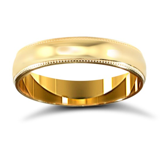 WDS9Y4-02(F-Q) | 9ct Yellow Gold Standard Weight D-Shape Profile Mill Grain Wedding Ring