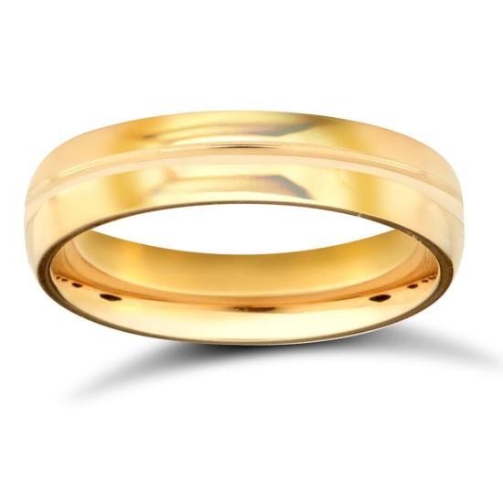 WPDS9Y4-05(F-Q) | 9ct Yellow Gold Premium Weight D-Shape Profile Centre Groove Wedding Ring