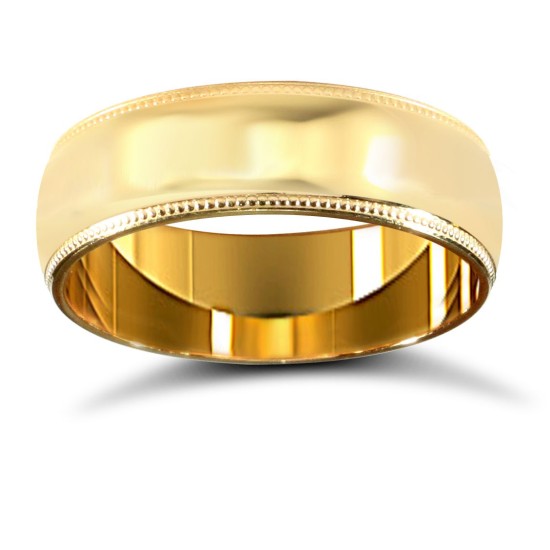 WPDS9Y6-02(F-Q) | 9ct Yellow Gold Premium Weight D-Shape Profile Mill Grain Wedding Ring