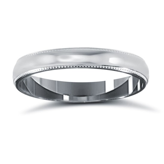 WDSPD3-02(F-Q) | Palladium Standard Weight D-Shape Profile Mill Grain Wedding Ring