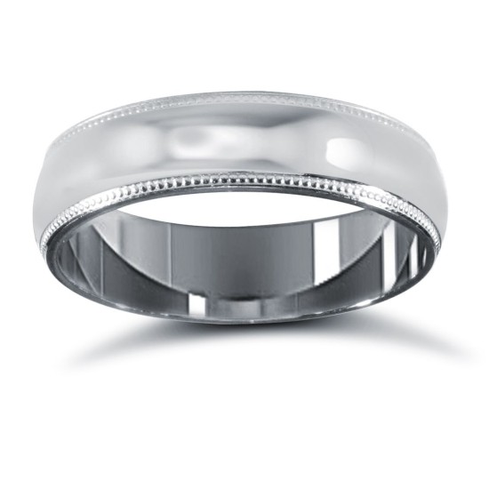WPDSPL5-02(F-Q) | Platinum Premium Weight D-Shape Profile Mill Grain Wedding Ring