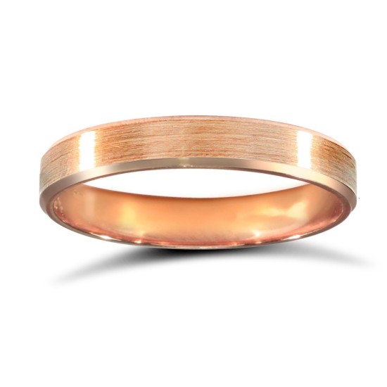 WFC18R3-04(R+) | 18ct Rose Gold Standard Weight Flat Court Profile Satin and Bevelled Edge Wedding Ring