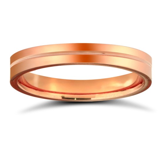 WFC18R3-05(R+) | 18ct Rose Gold Standard Weight Flat Court Profile Centre Groove Wedding Ring