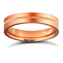 WPFC18R4-05(R+) | 18ct Rose Gold Premium Weight Flat Court Profile Centre Groove Wedding Ring