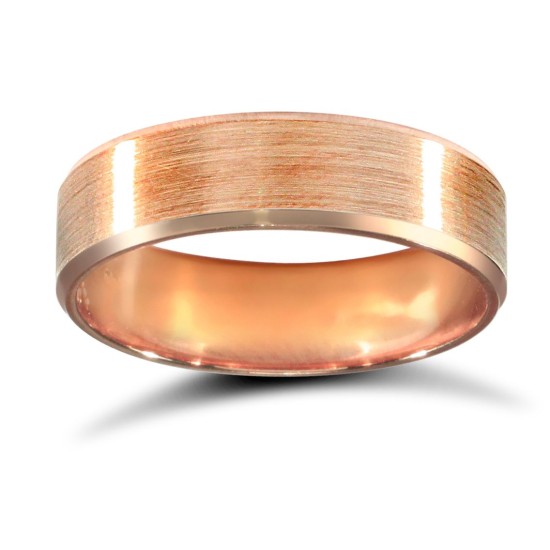 WPFC18R5-04(F-Q) | 18ct Rose Gold Premium Weight Flat Court Profile Satin and Bevelled Edge Wedding Ring