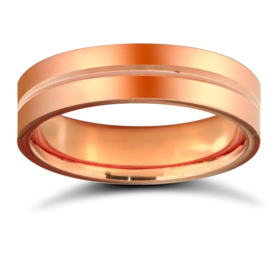 WPFC18R5-05(F-Q) | 18ct Rose Gold Premium Weight Flat Court Profile Centre Groove Wedding Ring