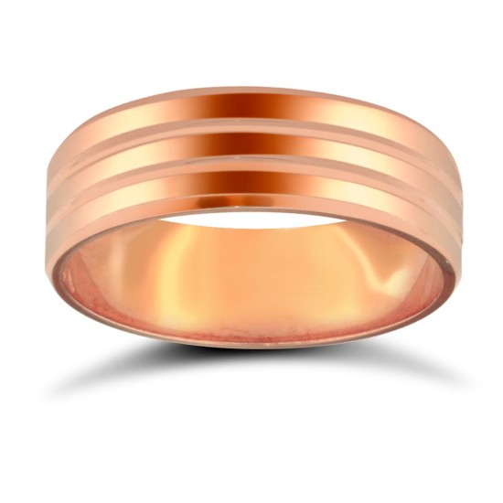 WPFC18R6-06(F-Q) | 18ct Rose Gold Premium Weight Flat Court Profile Double Groove Wedding Ring