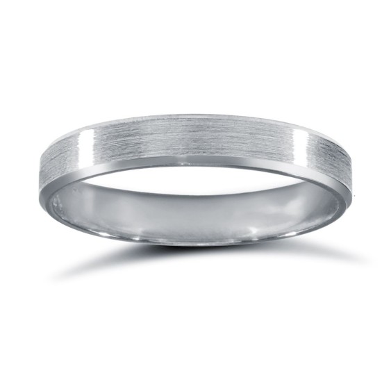 WFC18W3-04(R+) | 18ct White Gold Standard Weight Flat Court Profile Satin and Bevelled Edge Wedding Ring