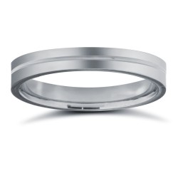 WPFC18W3-05(F-Q) | 18ct White Gold Premium Weight Flat Court Profile Centre Groove Wedding Ring