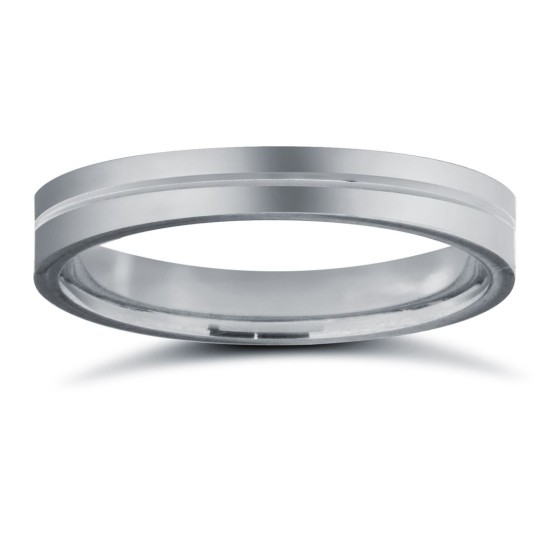 WFC18W3-05(F-Q) | 18ct White Gold Standard Weight Flat Court Profile Centre Groove Wedding Ring