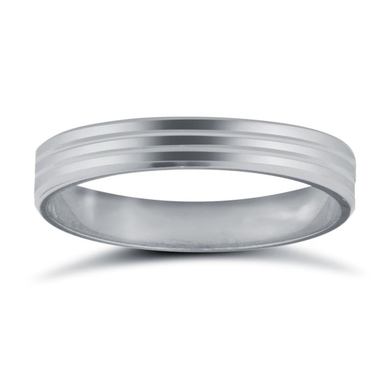 WFC18W3-06(F-Q) | 18ct White Gold Standard Weight Flat Court Profile Double Groove Wedding Ring