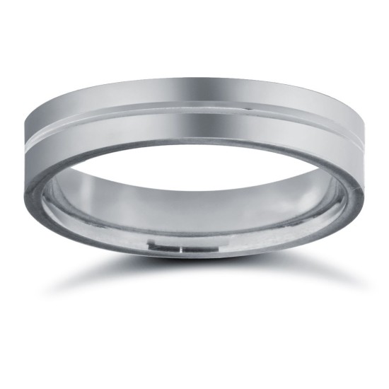 WFC18W4-05(F-Q) | 18ct White Gold Standard Weight Flat Court Profile Centre Groove Wedding Ring