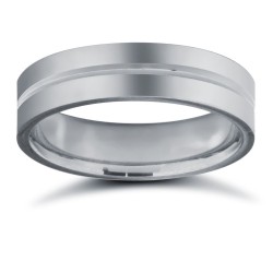 WPFC18W5-05(F-Q) | 18ct White Gold Premium Weight Flat Court Profile Centre Groove Wedding Ring