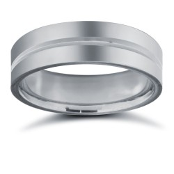 WPFC18W6-05(F-Q) | 18ct White Gold Premium Weight Flat Court Profile Centre Groove Wedding Ring