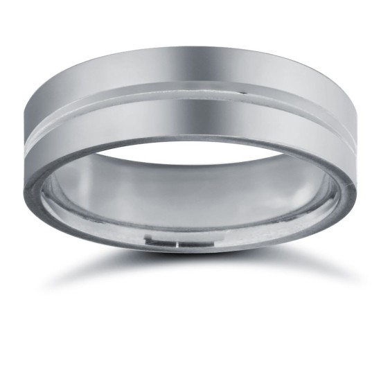WFC18W6-05(F-Q) | 18ct White Gold Standard Weight Flat Court Profile Centre Groove Wedding Ring