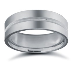 WFC18W7-05-F | 18ct White Gold Standard Weight Flat Court Profile Centre Groove Wedding Ring