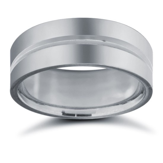 WFC18W8-05 | 18ct White Gold Standard Weight Flat Court Profile Centre Groove Wedding Ring