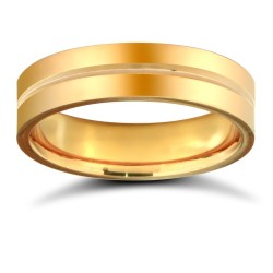 WFC18Y5-05(F-Q) | 18ct Yellow Gold Standard Weight Flat Court Profile Centre Groove Wedding Ring