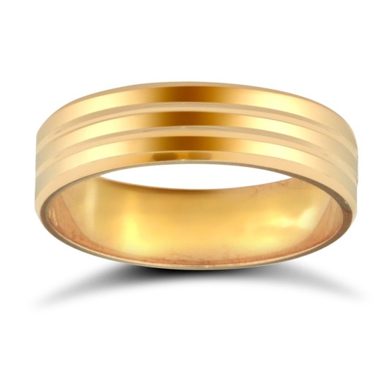 WFC18Y5-06(F-Q) | 18ct Yellow Gold Standard Weight Flat Court Profile Double Groove Wedding Ring