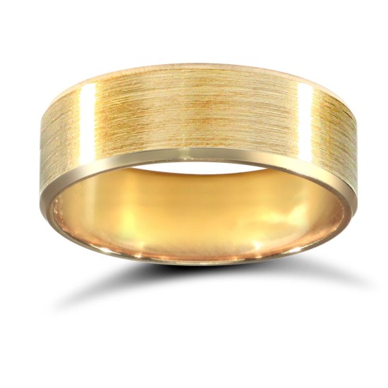 WFC18Y6-04(F-Q) | 18ct Yellow Gold Standard Weight Flat Court Profile Satin and Bevelled Edge Wedding Ring