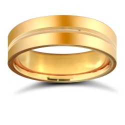 WFC18Y6-05(F-Q) | 18ct Yellow Gold Standard Weight Flat Court Profile Centre Groove Wedding Ring