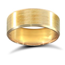 WFC18Y7-04-F | 18ct Yellow Gold Standard Weight Flat Court Profile Satin and Bevelled Edge Wedding Ring