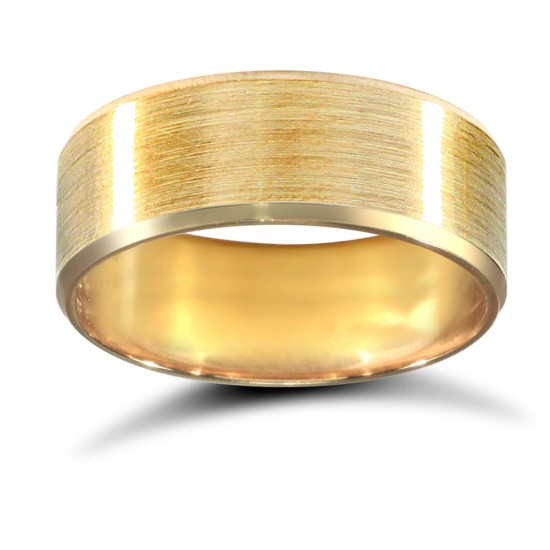 WFC18Y7-04 | 18ct Yellow Gold Standard Weight Flat Court Profile Satin and Bevelled Edge Wedding Ring