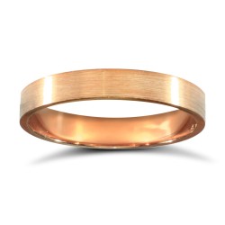 WPFC9R3-01(F-Q) | 9ct Rose Gold Premium Weight Flat Court Profile Satin Wedding Ring