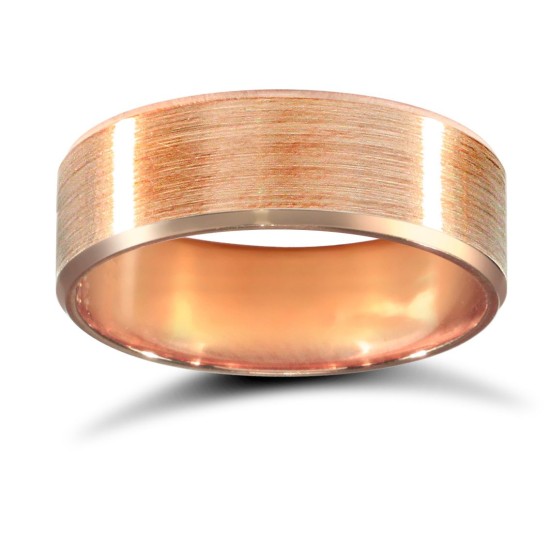 WPFC9R6-04(F-Q) | 9ct Rose Gold Premium Weight Flat Court Profile Satin and Bevelled Edge Wedding Ring