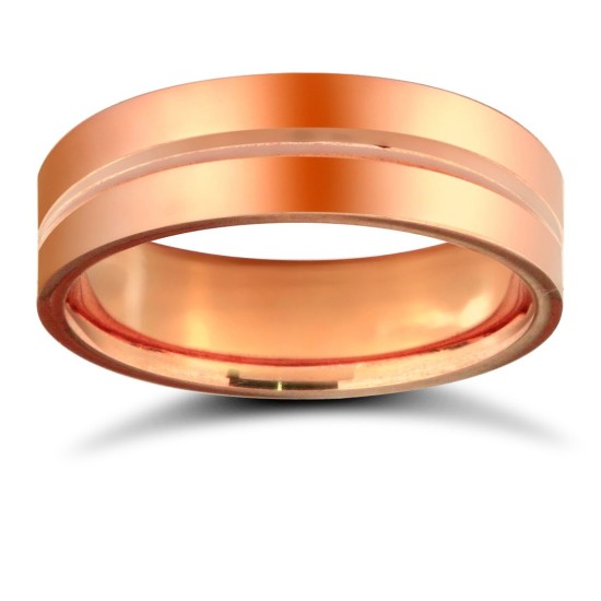 WPFC9R6-05(F-Q) | 9ct Rose Gold Premium Weight Flat Court Profile Centre Groove Wedding Ring