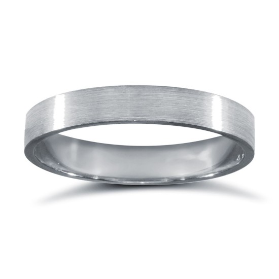 WFC9W3-01(F-Q) | 9ct White Gold Standard Weight Flat Court Profile Satin Wedding Ring