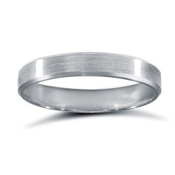 WPFC9W3-04(F-Q) | 9ct White Gold Premium Weight Flat Court Profile Satin and Bevelled Edge Wedding Ring