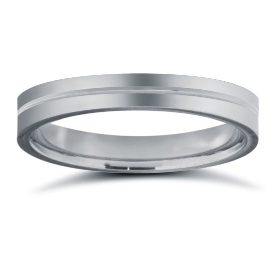 WFC9W3-05(F-Q) | 9ct White Gold Standard Weight Flat Court Profile Centre Groove Wedding Ring