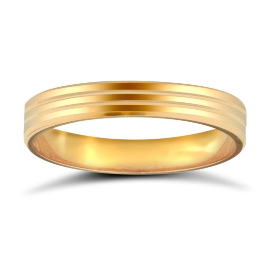 WFC9Y3-06(F-Q) | 9ct Yellow Gold Standard Weight Flat Court Profile Double Groove Wedding Ring