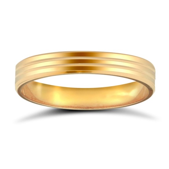 WFC9Y3-06(R+) | 9ct Yellow Gold Standard Weight Flat Court Profile Double Groove Wedding Ring