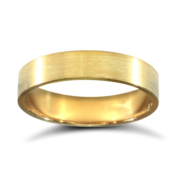 WFC9Y4-01(F-Q) | 9ct Yellow Gold Standard Weight Flat Court Profile Satin Wedding Ring