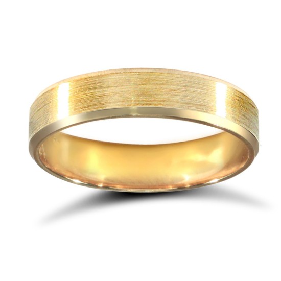 WFC9Y4-04(F-Q) | 9ct Yellow Gold Standard Weight Flat Court Profile Satin and Bevelled Edge Wedding Ring