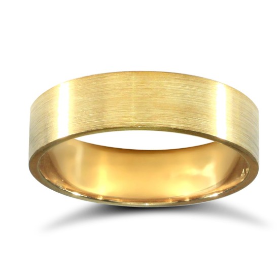 WFC9Y5-01(F-Q) | 9ct Yellow Gold Standard Weight Flat Court Profile Satin Wedding Ring