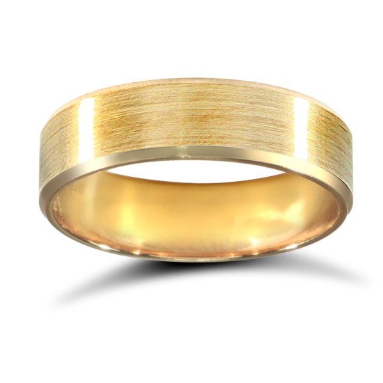 WFC9Y5-04(F-Q) | 9ct Yellow Gold Standard Weight Flat Court Profile Satin and Bevelled Edge Wedding Ring