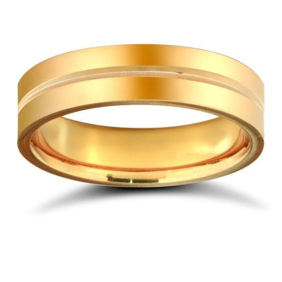 WFC9Y5-05(F-Q) | 9ct Yellow Gold Standard Weight Flat Court Profile Centre Groove Wedding Ring
