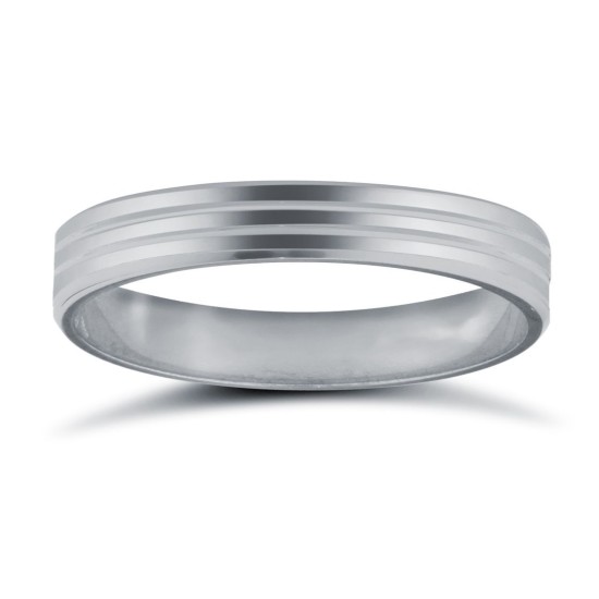 WFCPD3-06(F-Q) | Palladium Standard Weight Flat Court Profile Double Groove Wedding Ring